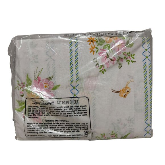 Lady Pepperell Twin Fitted No-Iron Sheet Polyester Cotton Floral Design Vintage - Picture 2 of 4
